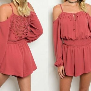 Rose colored Brick Crochet Romper medium and large